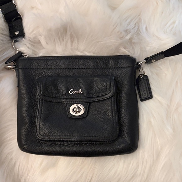 Coach Handbags - Coach Black Pebbled Leather Crossbody with Front Turn-Lock Pocket